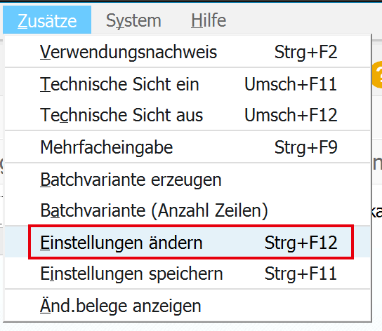 Technische Felder in Listenausgabe