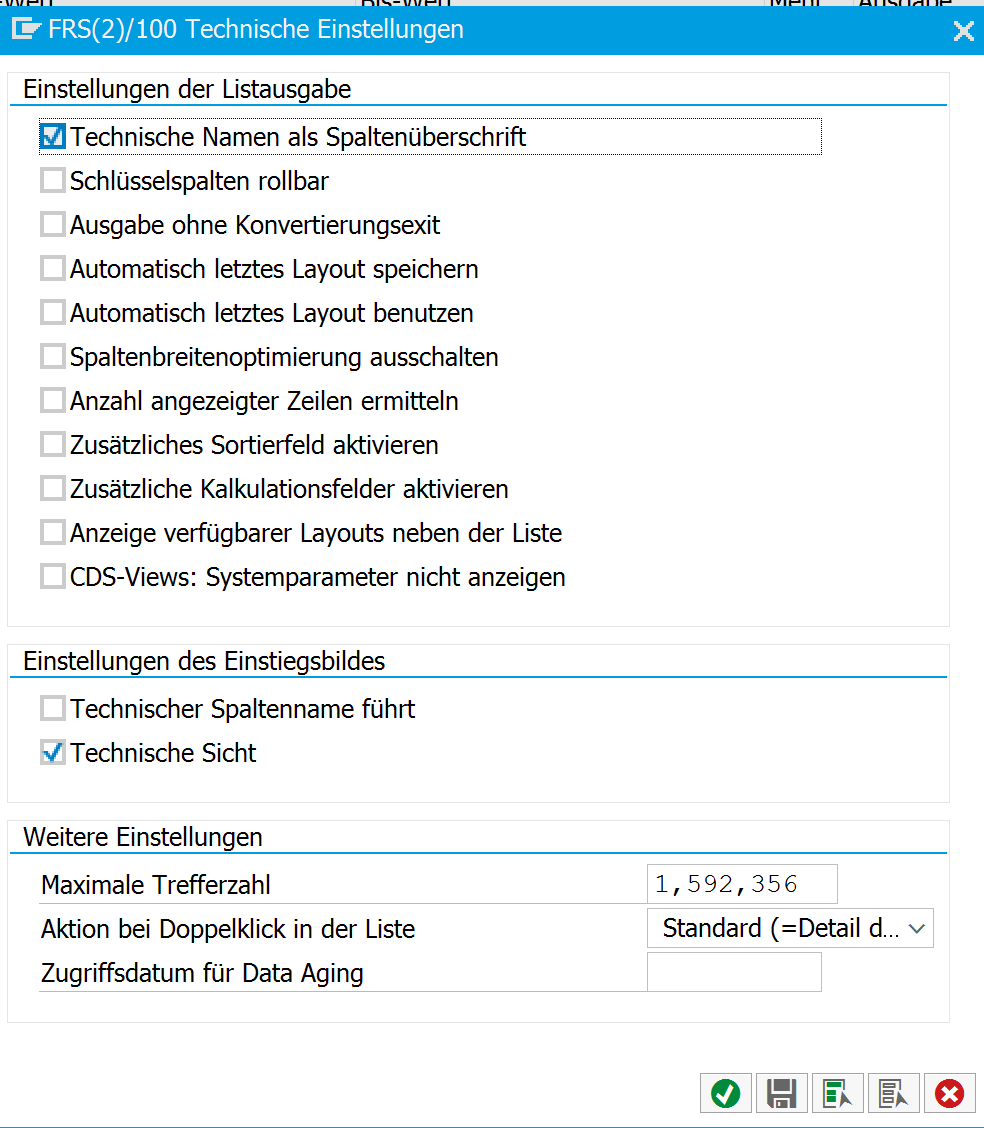 Technische Felder in Listenausgabe