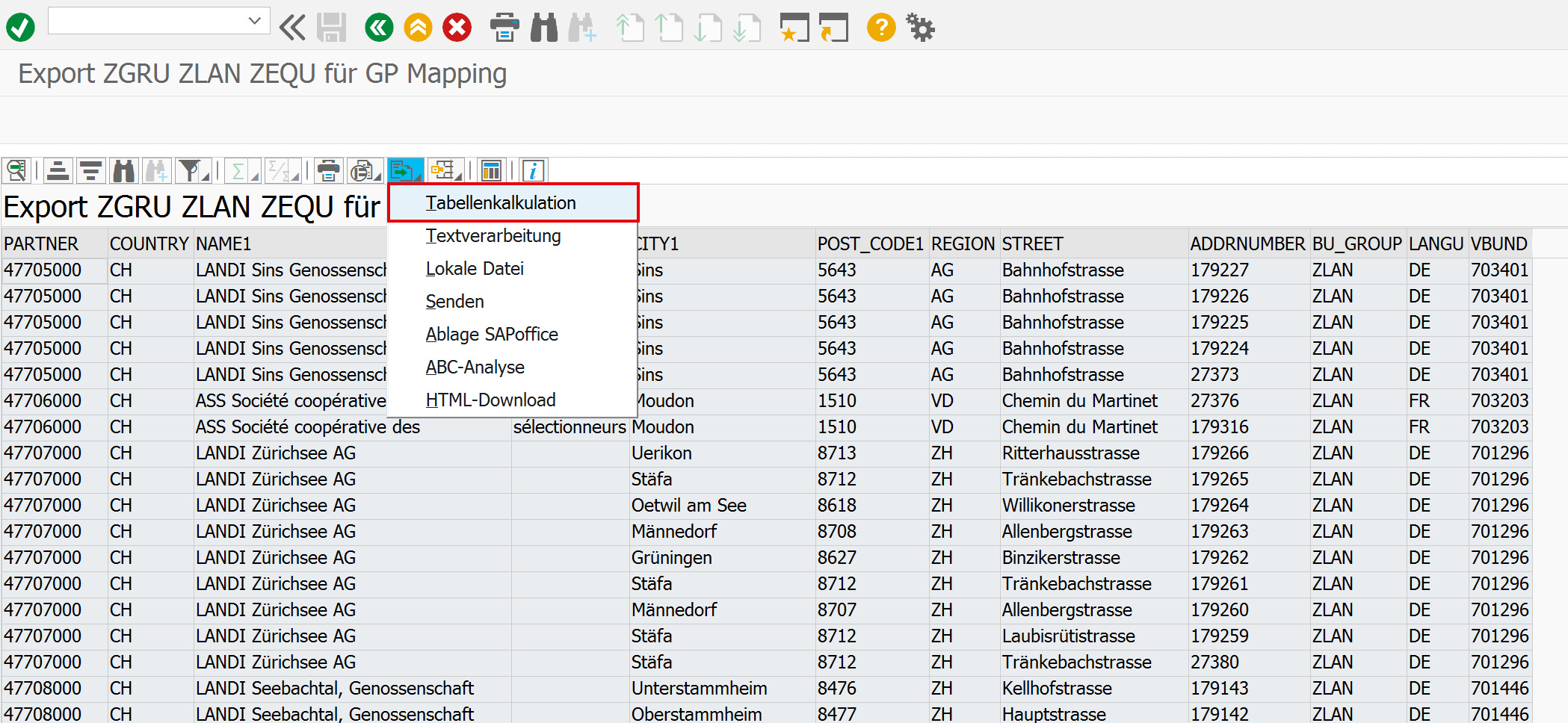 SQ01/SQ02 Export in Excel