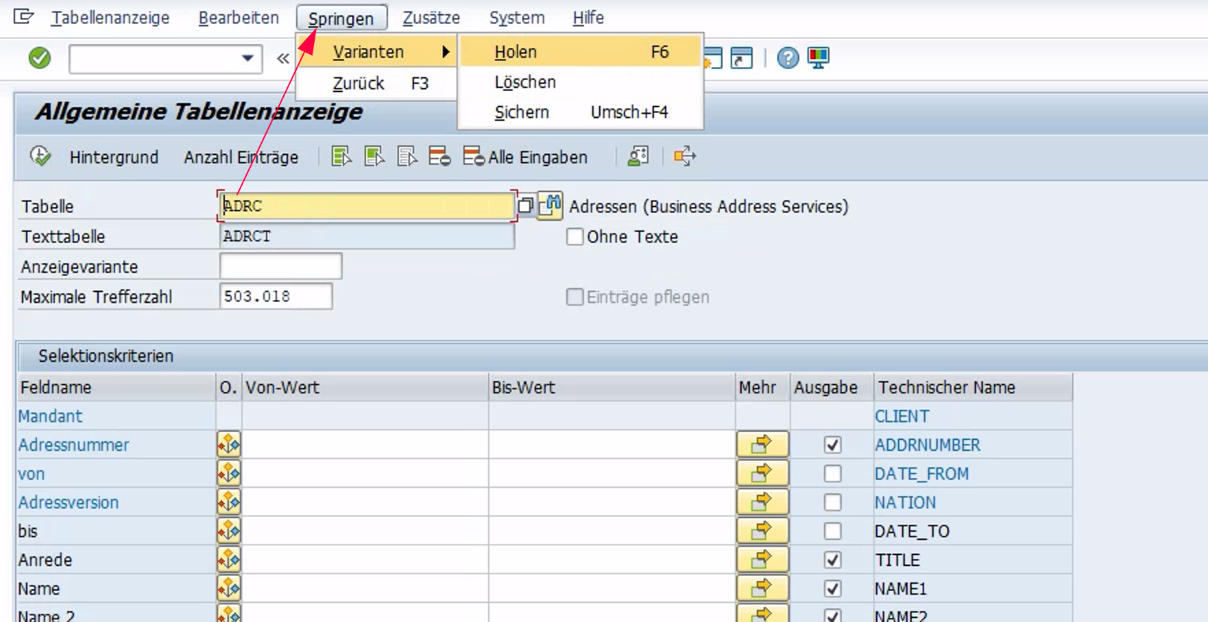 Varianten speichern oder holen