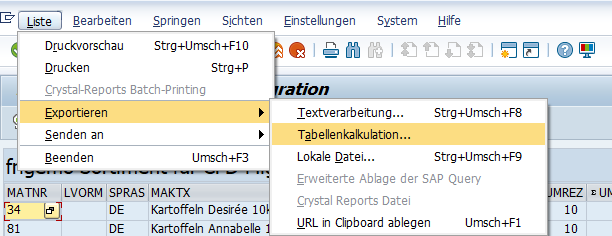 SQ01/SQ02 Export in Excel